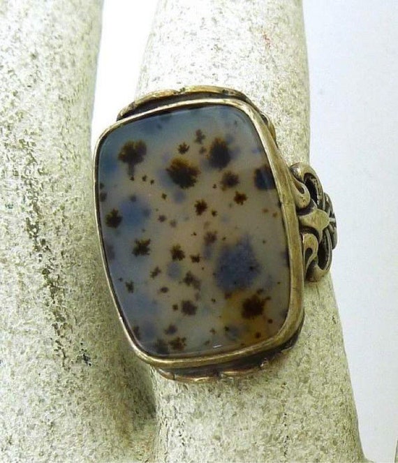 Vintage Sterling Silver Montana Dendritic agate Ring. Great Falls Metal Works, Great Falls Jewelry Patterson New Jersey.