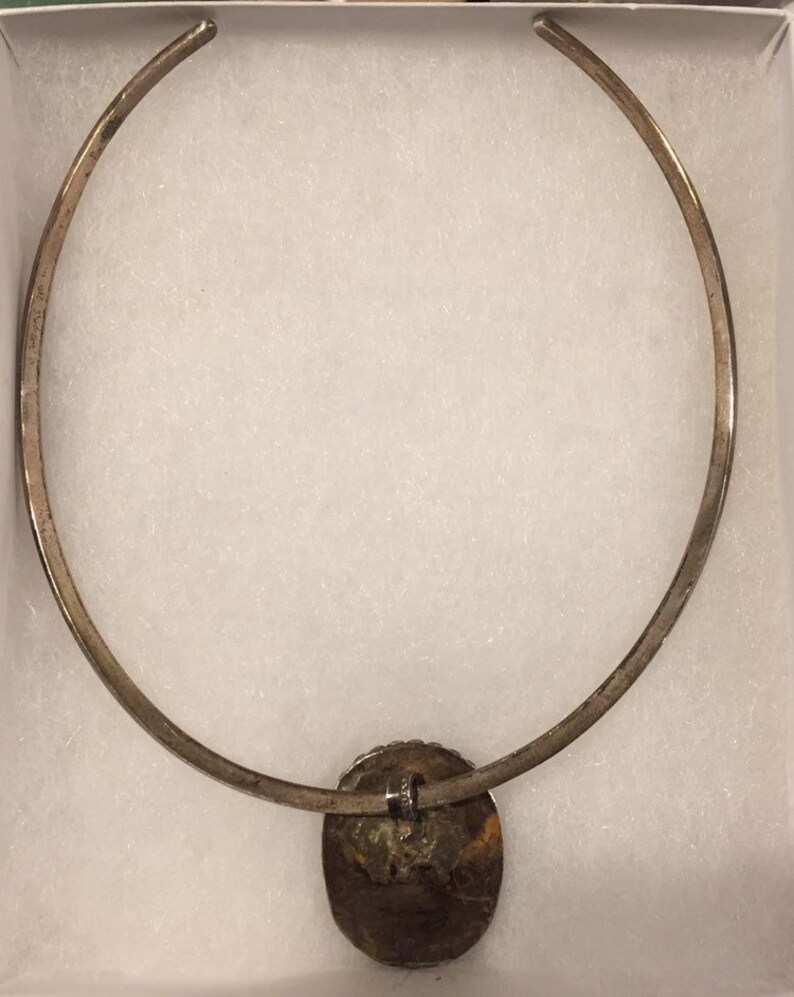 Collar de plata de ley 925 con ágata y colgante hecho a mano de México vintage imagen 3