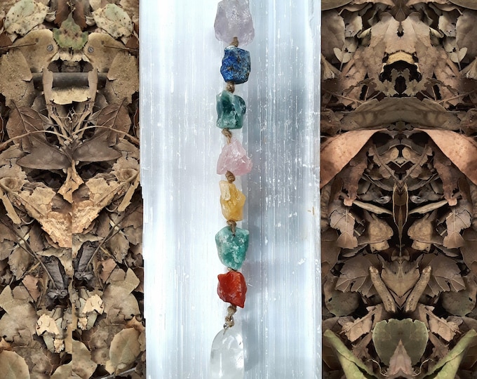 Chakra crystal set. 7 Chakra Hanging Charm, Rustic Natural Crystals for protection and healing. Car rear view and Spiritual Wall Decor