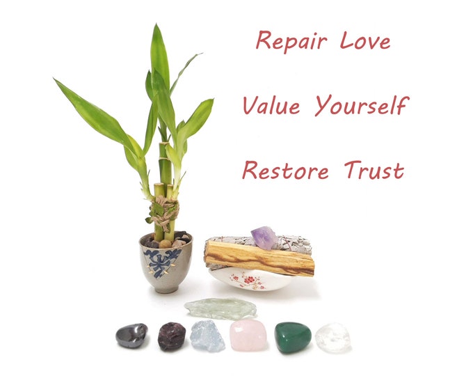Repair Relationships and move forward. 12 pcs Personalized Smudge Kit with lucky bamboo. Bring Love and Clarity to heal hearts and let it go