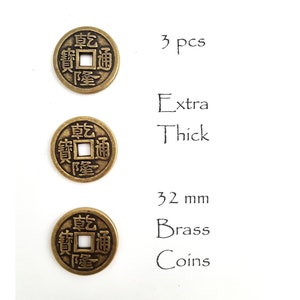 3 pcs Extra Thick Large Brass I Ching Coins. 32 mm weight about 0.5 oz/16 grams each. Money charm for prosperity, great for Jewelry pendants