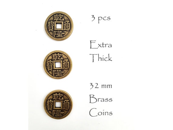 3 Pcs Extra Thick Large Brass I Ching Coins. 32 Mm Weight About