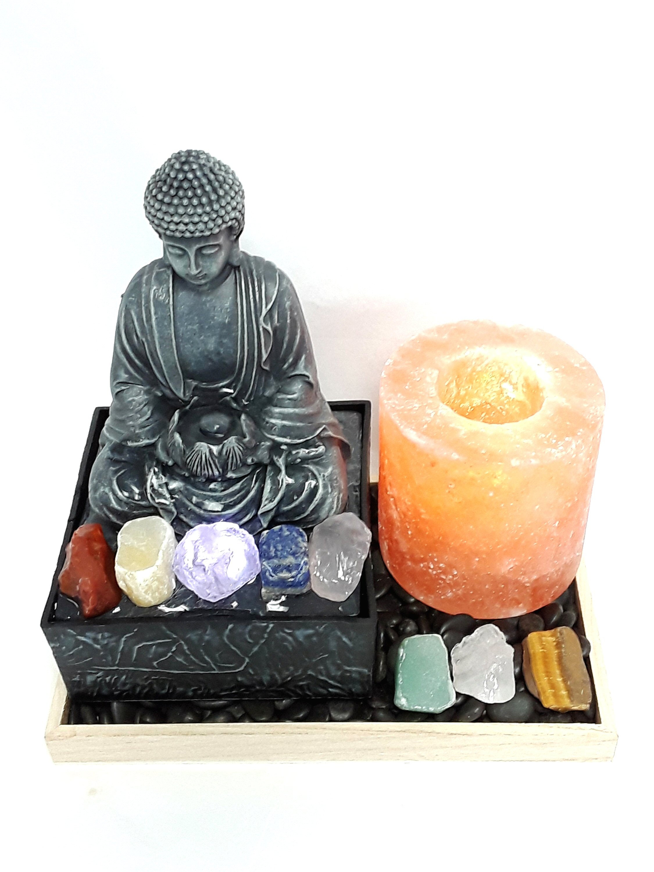Mindful ZEN Gift 7 Chakra Raw Crystals set with a battery powered small