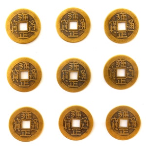 Good Luck I Ching Coins, 9 Brass Chinese Metal Coins, Good Luck Gift, Fortune Coins