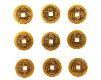 Good Luck I Ching Coins, 9 Brass Chinese Metal Coins, Good Luck Gift, Fortune Coins