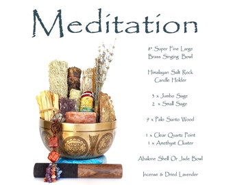 Healing & Meditation Spiritual Gift. Super Fine 8" Handmade Buddha Mantra Carved Brass Singing Bowl. Sage, Palo Santo, Crystal, Incense
