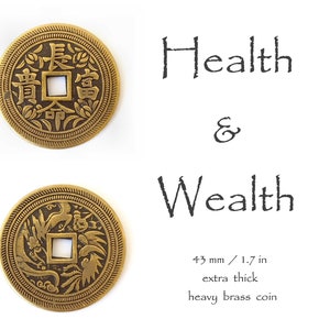 Health & Wealth | Good Vibes Only | Protection and Safety. Powerful Blessings (1) pc Extra Thick Extra Large 43 mm Heavy Brass I Ching coin.