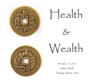 Health & Wealth | Good Vibes Only | Protection and Safety. Powerful Blessings (1) pc Extra Thick Extra Large 43 mm Heavy Brass I Ching coin.