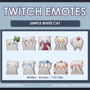 Cute Simple White Cat Emotes Twitch | Youtube | Discord adorable Cat Emoji