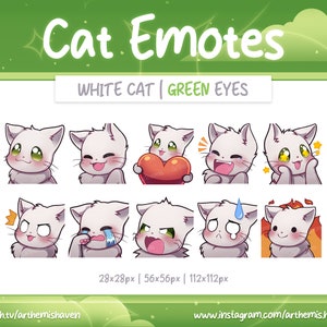 Cute White Cat Emotes Twitch | Youtube | Discord Emoji