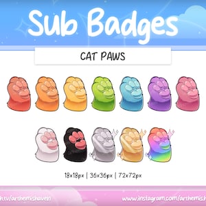 12 Twitch Sub Badges | Cat Paw | Cute | Animal | Kawaii | Stream