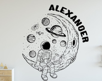 Personalized Wall Decals, Space Man Wall Decals, Name Decals,Boys Room Decor, Wall Letters, Nursery Wall Decals, Rocket Ship Decal  PA0302