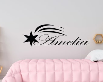 Name Wall Decal Girls  Wall Art Baby Nursery Wall Decals Monogram Vinyl Wall Decals Girl Wall Decal Personalized Shooting Star Decal PA0038