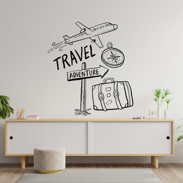 Travel wall decal,Travel wall Sticker,Airplane Decal, Flight Decor,Home Office Decor, Travel Office Decal,Window Sticker,Quote Travel TV0006