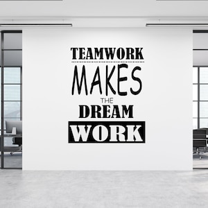 Calcomanía de pared "Trabajo en equipo hace que los sueños funcionen", calcomanía de pared para oficina, arte de pared para oficina, decoración de pared para oficina, calcomanía de pared para oficina, letra de vinilo, calcomanía para ventana OF0023