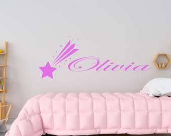 Name Wall Decal Girls  Wall Art Baby Nursery Wall Decals Monogram Vinyl Wall Decals Girl Wall Decal Personalized Shooting Star Decal PA0037