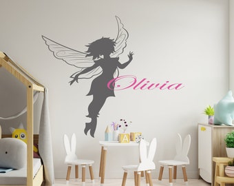 Name Wall Decal Girls  Wall Art Baby Nursery Wall Decals Monogram Vinyl Wall Decals Girl Kids Wall Decal Personalized Fairy Decal PA0025