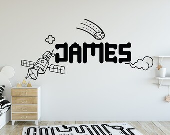 Personalized Wall Decals, Space Wall Decals, Name Decals,Boys Room Decor, Wall Letters, Nursery Wall Decals, Rocket Ship Wall Sticker PA0093