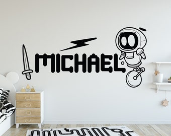 Personalized Wall Decals, Space Wall Decals, Name Decals,Boys Room Decor, Wall Letters, Nursery Wall Decals, Rocket Ship Wall Sticker PA0096