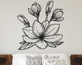 Magnolia Flower Wall Decal – Boho Floral Wall Sticker for Bedroom, Living Room or Nursery Decor Mangolia Flower Wall Decor LL0009