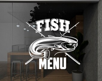 Calcomanía de pared de mariscos, calcomanía de tienda de pescado, calcomanía para amantes de los mariscos, la mejor cocina, restaurante de mariscos, comida increíble, calcomanía para ventana de tienda de pescado CK0327