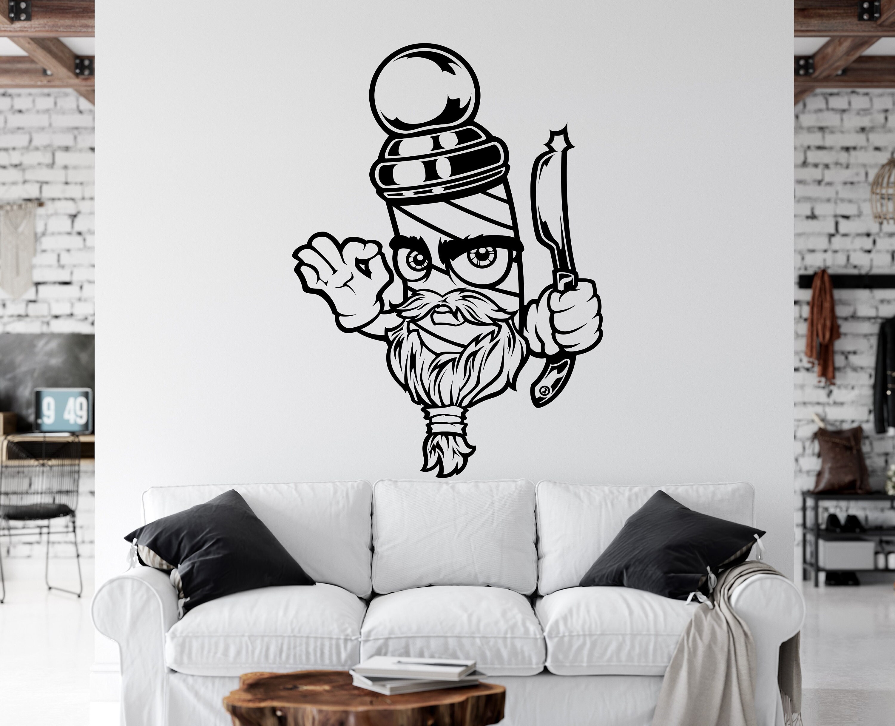 Haarschnitt-Wandaufkleber Für Barbershop – 34x57 Cm, Schwarz, Selbstklebend, Aus Vinyl