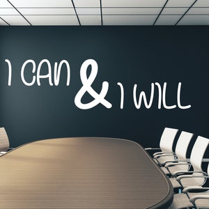 Vinilo decorativo "Puedo y lo haré", vinilo para oficina, arte mural para oficina, decoración de oficina, adhesivo tipográfico, adhesivo para pared de oficina, frases motivacionales OFC0113