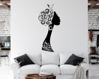 Beautiful African Woman Wall Decal African Girl Wall Sticker Quote Beauty Salon Wall Art African Women Wall Sticker Africa Map AFR0003