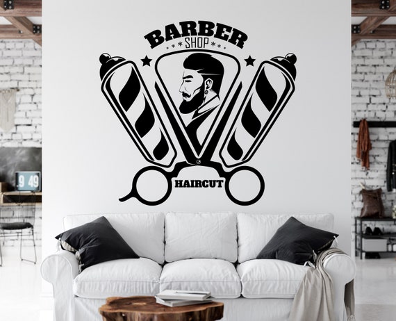 Zdklfm69 Stickers Muraux Autocollant Mural Barber Shop Ciseaux Salon De Coiffure Mode Vinyle Barbershop Signe Fenêtre Stickers Décor Mural 57x42cm