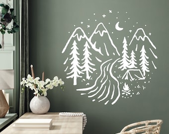 Camping Wall Decal Camp Wall Sticker Campsite Wall Art Natyre Wall Decal Mountain Decal Campfire Wall Sticker Vinyl Letter Camping  CP0072