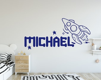 Personalized Wall Decals, Space Wall Decals, Name Decals,Boys Room Decor, Wall Letters, Nursery Wall Decals, Rocket Ship Wall Sticker PA0097