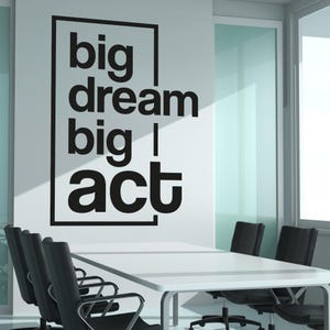 Calcomanía de pared "Gran Sueño, Gran Acción" / Adhesivo de pared motivacional, calcomanía con frase inspiradora, decoración de oficina, vinilo para habitación infantil, arte de pared positivo OF0014