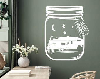 Jar Memories Decal Camper Vinyl Decal Campfire Decal Rv Wallstickers Home Design Mountains And Night Sky Decal Happy Camper CP0016