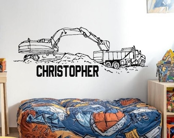 Customizable Construction Set Vinyl Wall Decals - Dump Truck & Excavator Stickers- Kids Worksite Adventure-Exciting Playtime  Decal  PA0226