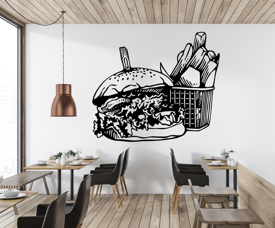 Food Decals Burger Wall Decal Fast Food Wall Sticker Burger Wall Sticker Food Lover ...