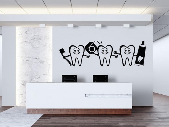Vinilo adhesivo de pared de clínica dental dental infantil para cuidado de  los dientes, decoración grande (g5904), color negro