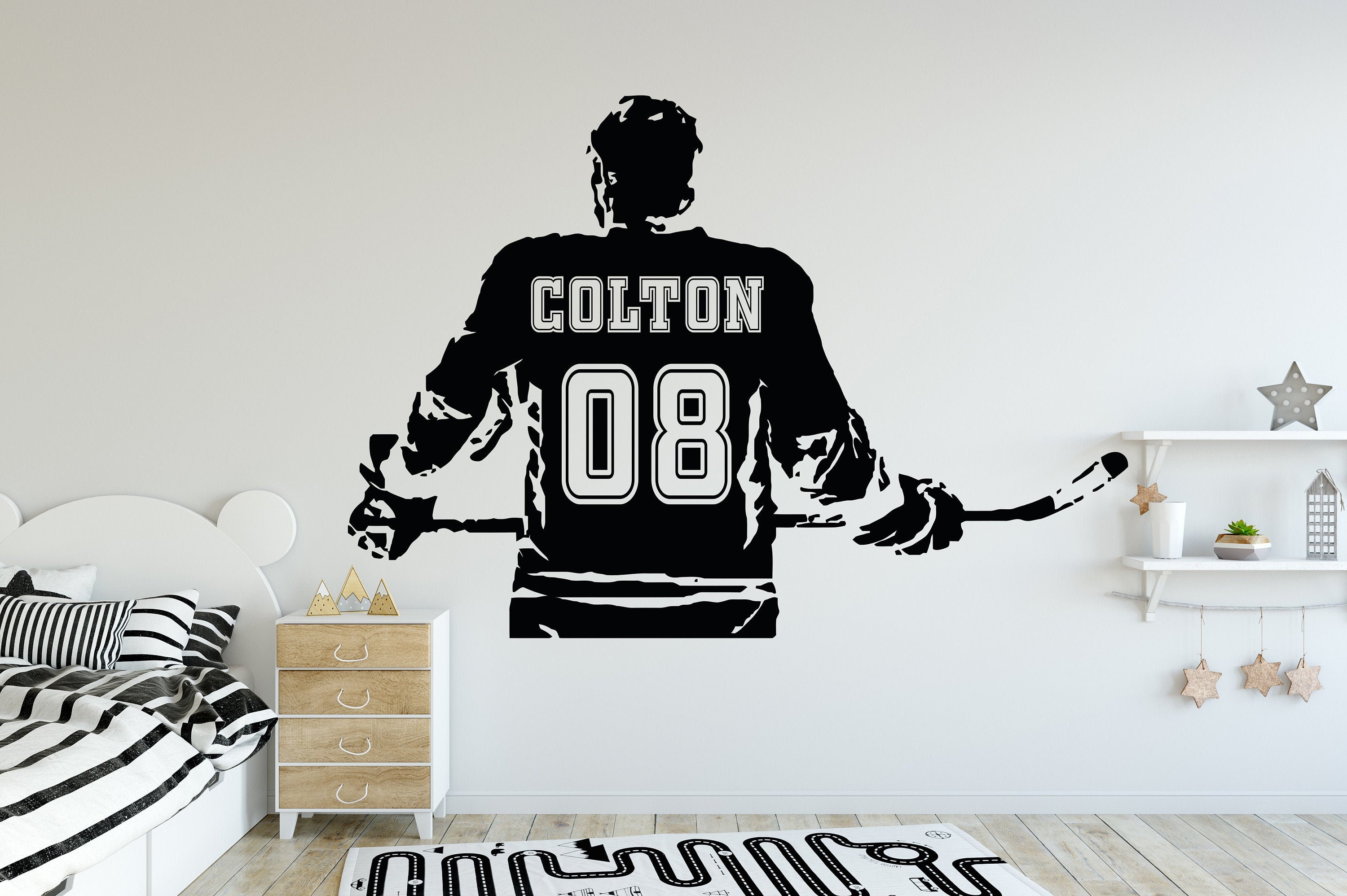 Personalized Hockey Wall Decal Sports Wall Decal Hockey Player Etsy