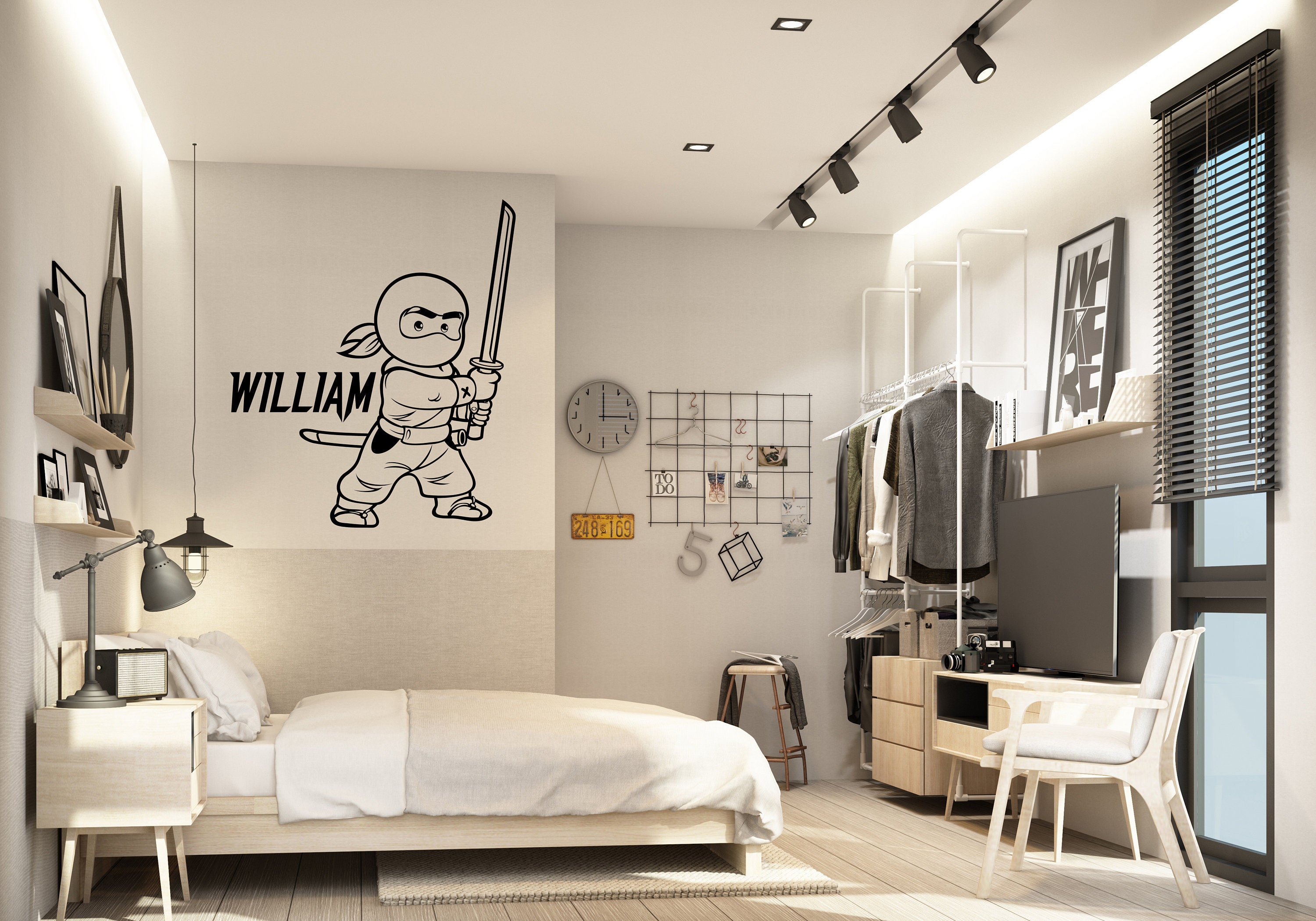 Autocollant Mural Ninja/Samurai Vinyle Noir - Dimensions 42x53 Cm - Décoration Chambre Enfant, Facile à Poser