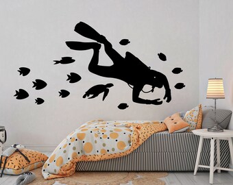Scuba Diving Wall Decal Scuba Wall Sticker Ocean Wall Art Swiming Decal Diving Wall Sticker Water Sports Siming Decal Vinyl Letters SB0017