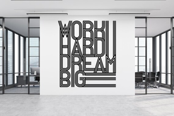 Autocollant Mural Décoratif WORK Hard Dream BIG - Sticker Vinyle Motivation - Déco Contemporaine