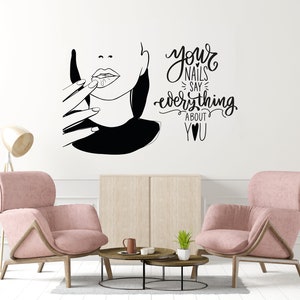 Calcomanía de pared "Tus uñas lo dicen todo", decoración de pared para estudio de uñas, arte de pared de uñas, calcomanía de pared de uñas, letras de vinilo, calcomanía para ventana BT0093