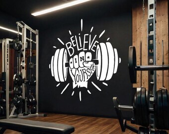 Believe In Yourself Wall Decal – Gym Wall Decal – Motivational Fitness Quote Vinyl Sticker – Workout Wall Art for Home Gym & Exercise GY0008