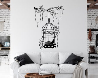 Bird Wall Decal Bird In Cage Wall Sticker Animal Wall Art Vinyl Wall Art Window Sticker Bird Wall Art Home Decal Room Design AN0223