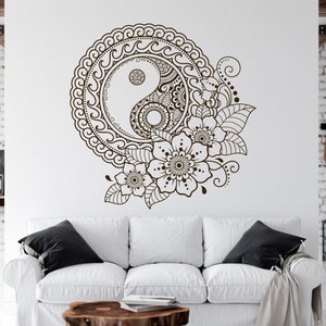 Calcomanía de pared de mandala, arte de pared de mandala, pegatina de pared de habitación, pegatina de ventana de mandala, pegatina de pared de mandala, calcomanía de meditación de letras de vinilo ML0018