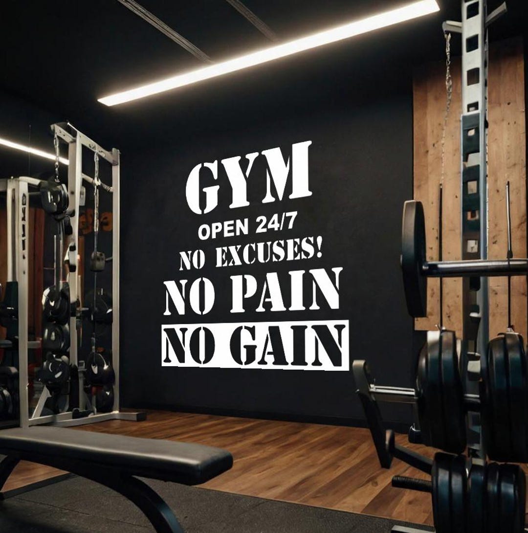 Gym Wall Sticker – No Pain No Gain – Motivational Fitness Wall Decal ...