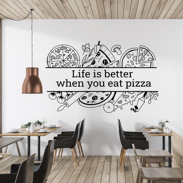 Pizza Wall Decal | Decorations for Restaurant | Vinyl Sticker for Pizzeria  |  Pizza Window Sticker COK0151