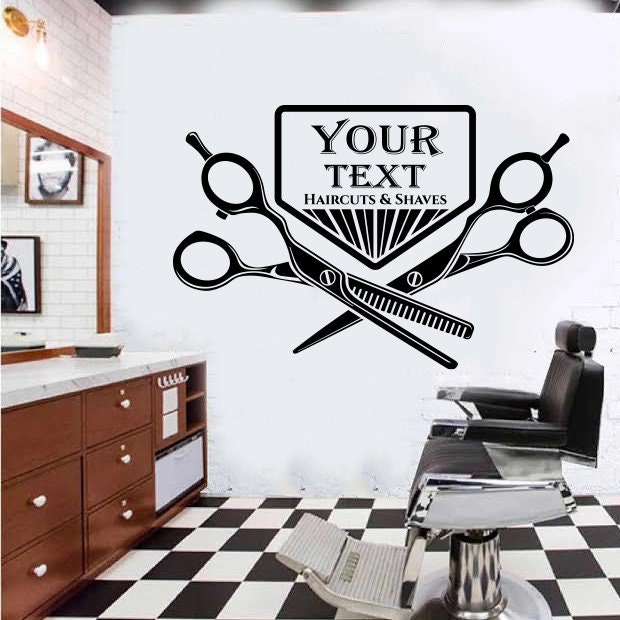 personnalisé barbershop wall decal shop design barber ciseaux shave haircut wallstickers bar0013