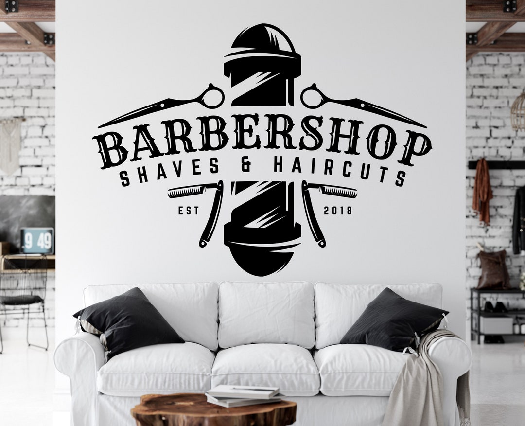Barbershop Wall Decal Shop Design Barber Decal Shave Decal Scissors