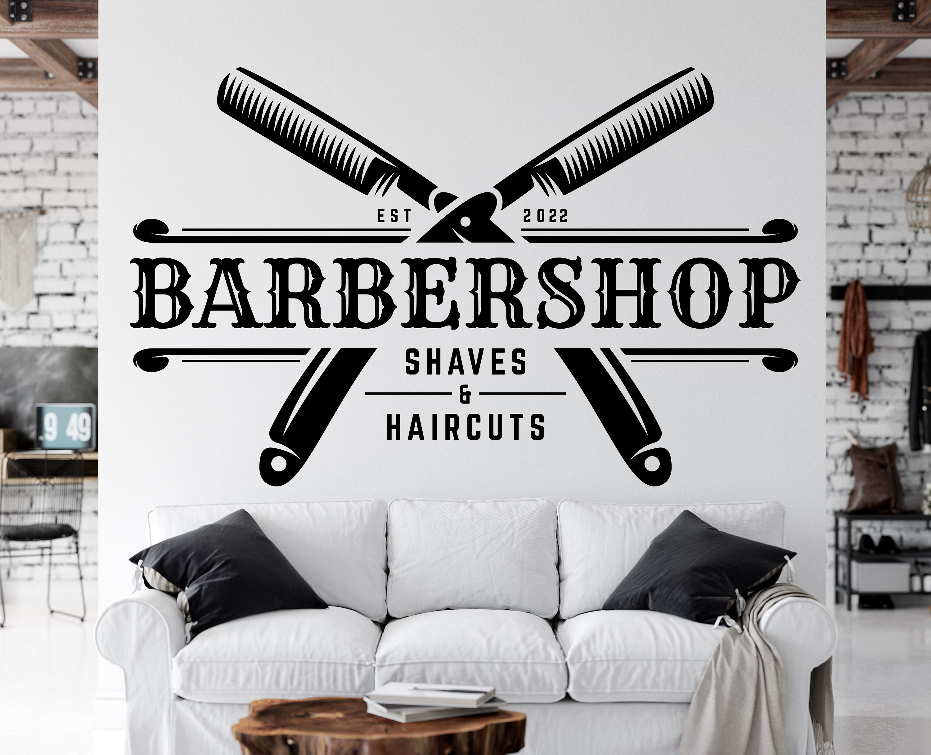 Barber Shop Schere Salon Wand Fenster Laden Abziehbild Kunst Jede Farbe Größe 