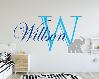 Personalized Name Wall Decal,Boy Name Wall Decal,Room Boy Decor,Elephant Wall Sticker,Custom Wall Art,Window Sticker,Vinyl Letter PA0161